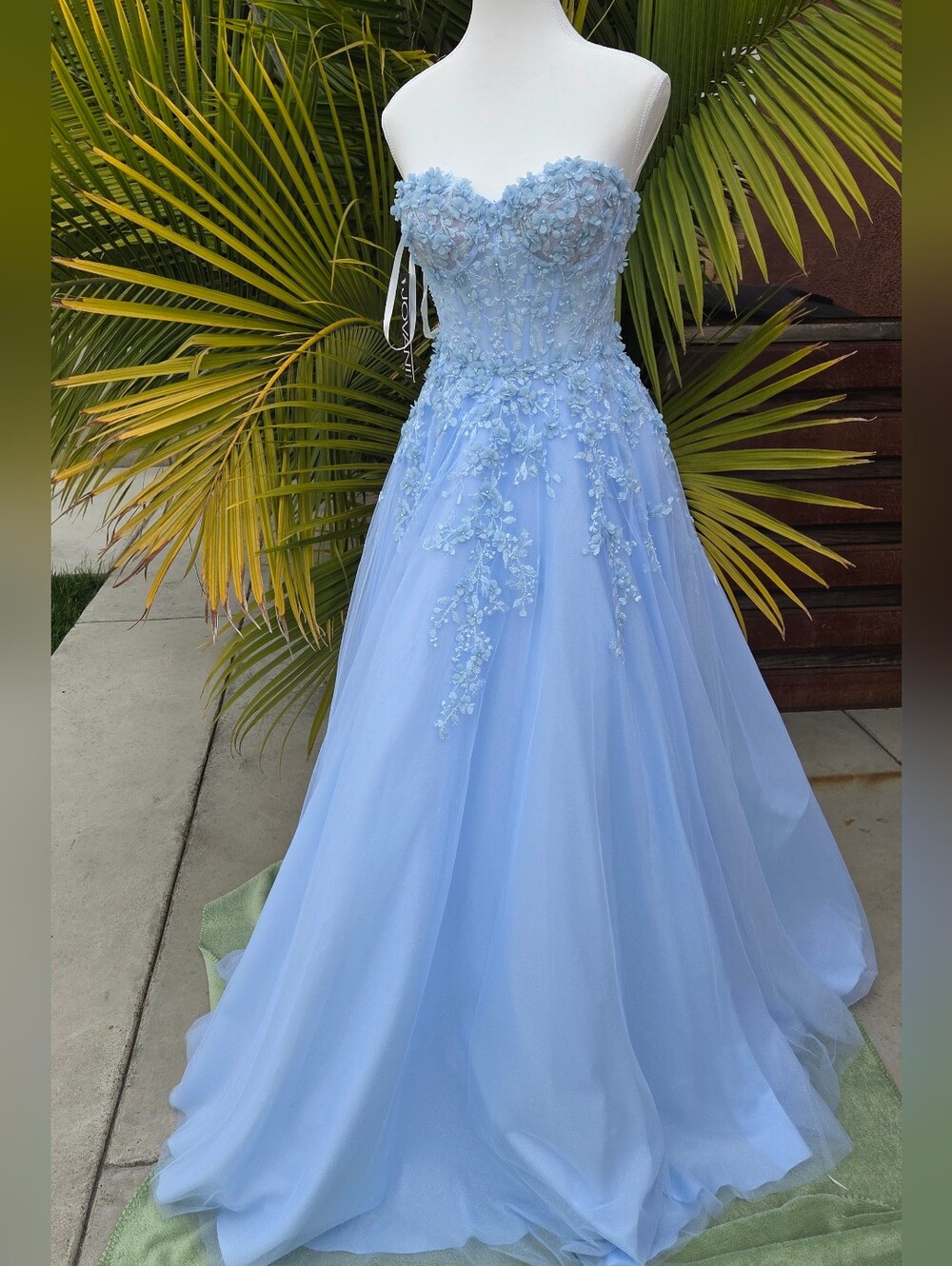 One Of A Kind Sample Jovani Powder Blue 3D Floral Appliqué Gown